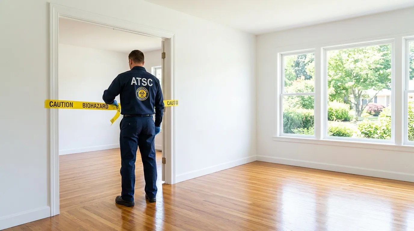 Certified biohazard cleanup crew performing Decomposition Cleanup in Janesville